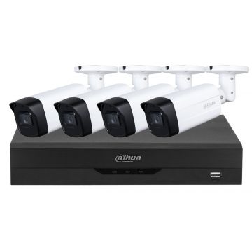 Kit camere supraveghere exterior profesionale 4 camere IR 80M, lentila 3.6 mm, DVR WizSense, Dahua KIT-DAH-1080-80-I3