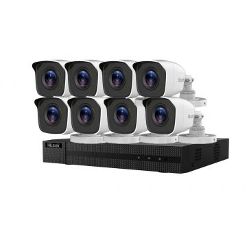 Kit de supraveghere 8 camere exterior, 2MP, IR 20m, DVR 8 canale, Hikvision HiLook, KIT8EXTHIK5MP-DVR2MP