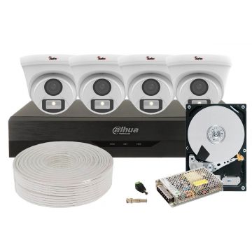 Kit de supraveghere pentru interior complet, 4 camere de interior, Full Color, 2K, Iluminare cu LED 20m, Dahua KITDH-4X5MPHDD-I3