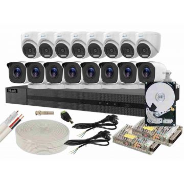 Kit de supraveghere video cu 16 camere interior si exterior, DVR, HDD si accesorii, KITDVR16CAMHDD-ACC