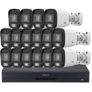 Kit de supraveghere video de exterior, 16 camere 5 MP, LED Alb 20m, DVR 16 canale, Safer, KITSAF-16X-5MP28I40