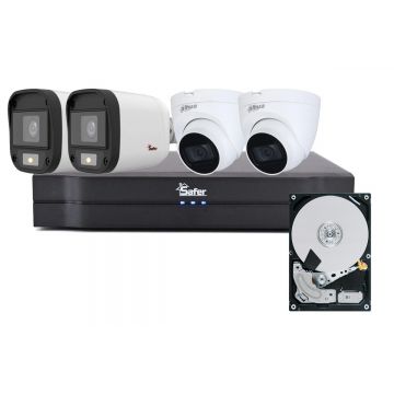 Kit mixt de supraveghere video, 4 camere, 5 MP, DVR 4 canale, HDD 2 TB, Safer KITSAF4X-5MP2028UHDDMX