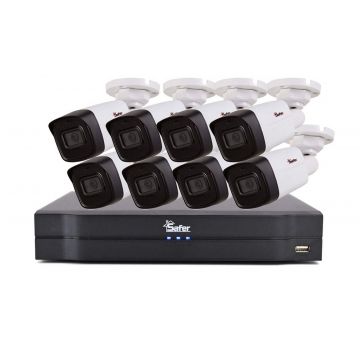 Kit supraveghere HDCVI cu DVR 16 canale, 8x camera bullet 5MP, 3.6mm, IR 80m, Safer, KIT-DVRSAF8BP