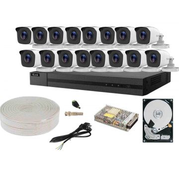 Kit supraveghere HDTVI Hikvision HiLook, 16 camere, 2MP, IR 20m, DVR, HDD 6TB, accesorii, KITDVR16HDD-ACC