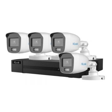 Kit supraveghere Hikvision HiLook, 4 camere 5MP 3K ColorVu, DVR 4 canale, detectie persoane/vehicule, KIT204UM1+4xB159-MS