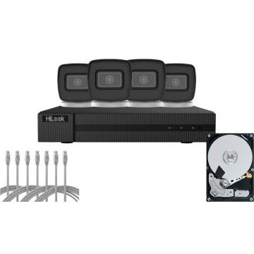 Kit supraveghere IP HiLook Hi-NK-4288B, 4K, 4 camere bullet, IR 30m, IP67, NVR 8 canale PoE, 1x SATA