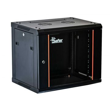 Rack 9U Safer, 19 inch, 600x600 mm, negru, structura otel, usa sticla securizata, 80 kg, panouri laterale detasabile, SAF-WS80-6609