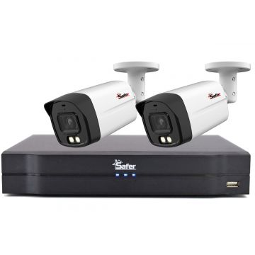 Sistem 2 camere exterior, 5MP 2K, Iluminare duala 40m, Lentila 2.8 mm, Audio, DVR 4 canale Safer KITSAF-2X-5MP28IL40