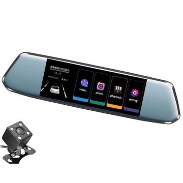 Camera Video Auto Dubla tip Oglinda L809 DVR Techstar® 7 inch 5MP 170 Grade FullHD 1080P, TouchScreen