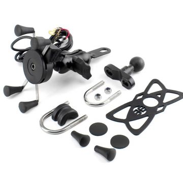 Kit X bracket Suport moto 2010-003 cu Port USB pentru incarcare smartphone