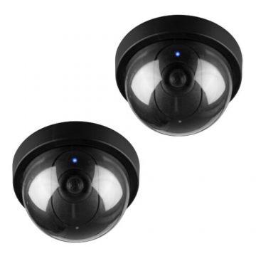 Set 2 Camere de supraveghere false cu lumini LED, Kwmobile, Negru, Plastic, 56353.02.01