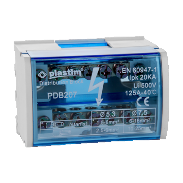 Bloc de distributie electrica, 2x7 poli, 125A - Plastim PDB207