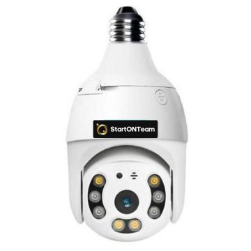 Camera IP 3MP Supraveghere Profesionala cu Inregistrare Video Wireless pe Telefon, Rotativa Pan/Tilt 360° tip Bec de luat Vederi in Exterior, pentru Casa Wifi Inteligenta cu Senzor de Miscare