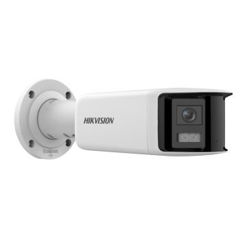 Camera supraveghere IP exterior Hikvision Panoramic ColorVu DS-2CD2T47G2P-LSU/SL, 4 MP, 2.8 mm, slot card, microfon, lumina alba 40 m, unghi vizual 180 grade, PoE