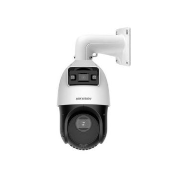 Camera supraveghere IP Speed Dome PTZ Duala Hikvision TandemVu DS-2SE4C415MWG-E14F0, 4 MP, 4.8-72 mm / 2.8 mm, motorizat, IR 100 m, lumina alba 30 m, x15,slot card, PoE+