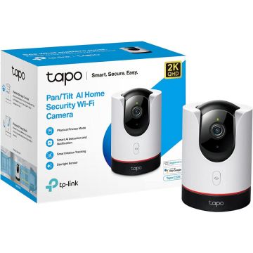 Camera de supraveghere Smart Tapo C225 cu Pan/Tilt 360 grade, 2K QHD, Utilizare Baby Monitor Wireless Audio Video, Night Vision, Detectarea miscarilor, Two-Way Audio, Alarma sonora si luminoasa, Control Vocal, IP Wi-Fi, Mod Privacy