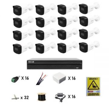 Kit 16 camere supraveghere video 8MP, IR 80m + 1 camera wifi CADOU, microfon, DVR 16 canale inteligente, recunoastere faciala, accesorii montaj