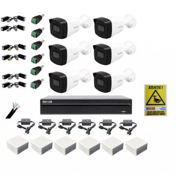 Kit 6 camere profesionale 4K(8MP) + 1 camera wi-fi CADOU, DVR 8 canale inteligente, vizualizare telefon, autocolant