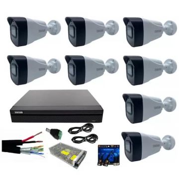 Kit sistem supraveghere inteligenta artificiala 8 camere 8MP 4K cu IR 80m, microfon, DVR Dahua , accesorii incluse