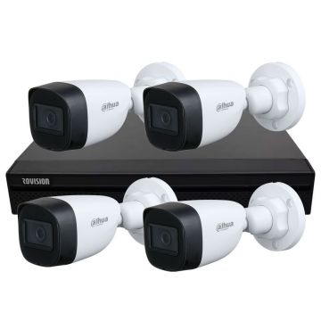 Kit supraveghere basic 4 camere 5MP, IR 30m, lentila fixa 2.8mm, DVR 4 canale, inteligenta artificiala