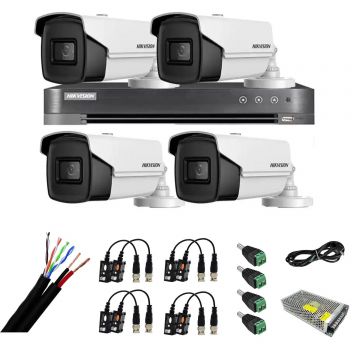 Kit supraveghere video 4 camere 8MP 4 in 1 IR 60m, DVR 4 canale 4K 8MP, accesorii