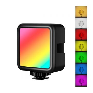 Lampa LED RGB PU560B Puluz pentru Camera Foto/Video, 6W, USB-C, 2000 mAh, Cablu incarcare inclus, Negru