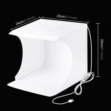 Mini studio portabil Lightbox PU5023 PULUZ, LED-uri incorporate, fundaluri multiple, fotografie/mini-filmulete de produs, 23x23x24 cm, Alb