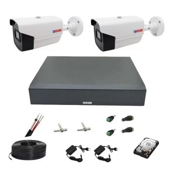 Sistem de supraveghere 2 camere Rovision oem Hikvision full hd IR40m, DVR Pentabrid 4 canale, accesorii si hard disk