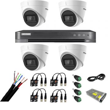 Sistem de supraveghere Hikvision 4 camere interior 4 in 1, 8MP, lentila 2.8, IR 60m, DVR 4 canale 4K 8MP, accesorii