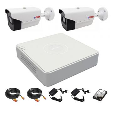 Sistem de supraveghere video complet 2 camere oem Hikvision full hd, IR40M, DVR 4 canale, accesorii si hard