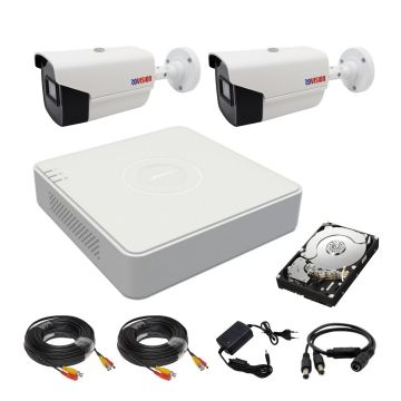 Sistem supraveghere 2 camere Rovision oem Hikvision 2MP, full hd, IR40m, DVR 4 Canale 4MP lite, accesorii si hard incluse