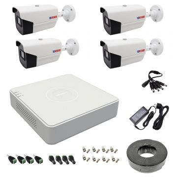 Sistem supraveghere 4 camere Rovision oem Hikvision 2MP, Full HD, IR 40M, DVR 4 Canale, Accesorii incluse
