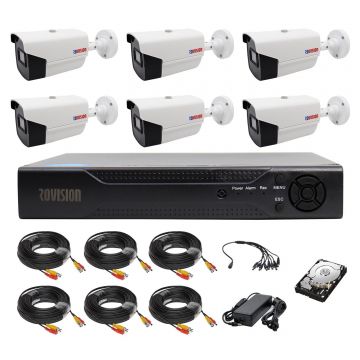 Sistem supraveghere 6 camere Rovision oem Hikvision 2MP full hd, DVR Pentabrid 5 in 1, 8 canale, accesorii si hard incluse