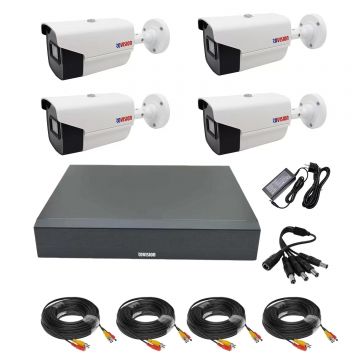 Sistem supraveghere exterior, 4 camere Rovision oem Hikvision 2MP Full HD IR 40M, DVR Pentabrid 4 Canale, Accesorii Full