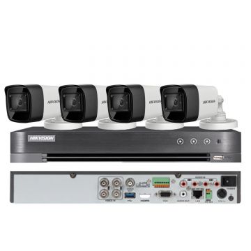 Sistem supraveghere Hikvision 4 camere 4 in 1, 8MP, lentila 2.8mm, IR 30m, DVR 4 canale 4K 8MP