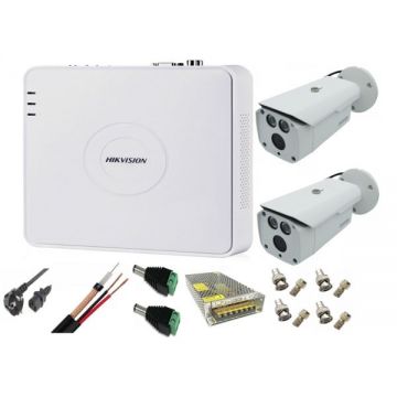 Sistem supraveghere video 2 camere Rovision 2MP HDCVI Infrarosu 80m, DVR Hikvision 4 canale, accesorii