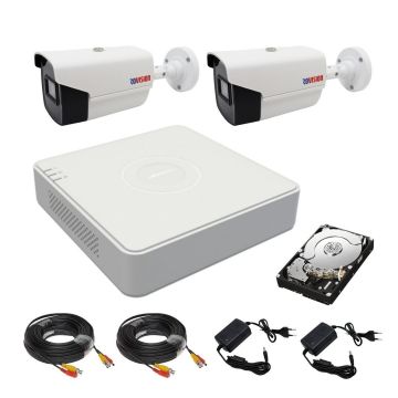 Sistem supraveghere video 2 camere Rovision oem Hikvision 2MP, Full HD, 2.8mm, IR 40m, DVR 4Canale video 4MP, lite, accesorii si hard incluse