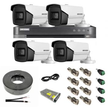 Sistem supraveghere video HIKVISION 4 camere 8MP 4 in 1, IR 60m, DVR 4 canale 4K 8MP, accesorii