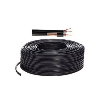 Cablu Coaxial Alimentare RG59 2x0.75mm, Rola 100m – Izolatie FPE, Ecranaj Aluminiu Cuprat, 2 Conductoare PVC