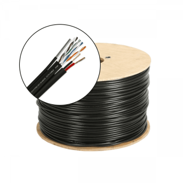 Cablu FTP autoportant cu alimentare 2x1.5, cat 5E, CUPRU 100%, 305m, negru TSY-FTP5E+2x1.50-MESS Cablu FTP autoportant cu alimentare 2x1.5, cat 5E, CUPRU 100%, 305m, negru TSY-FTP5E+2x1.50-MESS