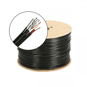 Cablu FTP autoportant cu alimentare 2x1.5, cat 5E, CUPRU 100%, 305m, negru TSY-FTP5E+2x1.50-MESS