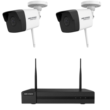 Kit 2 camere de supraveghere Hikvision HiWatch Wireless 2MP, 30m IR, lentila 2.8mm, NVR 4 canale