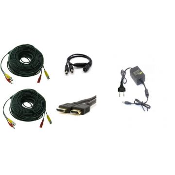 Kit accesorii sisteme de supraveghere pentru 2 camere, cabluri gata mufate, cablu HDMI, sursa alimentare, splitter