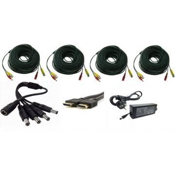 Kit accesorii sisteme de supraveghere pentru 4 camere, cabluri gata mufate, cablu HDMI , sursa alimentare, splitter