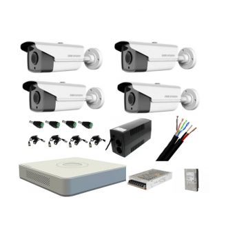 Kit complet 4 camere supraveghere exterior HIKVISION FULL HD 40 m IR cu backup si hard 1Tb