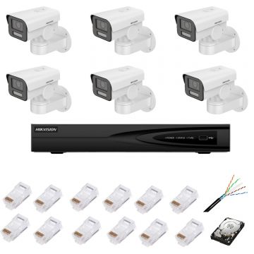 Kit complet de supraveghere IP cu 6 camere bullet, 2MP, lentila 2.8-12mm, IR 50m, PoE, NVR cu 8 canale IP, Ultra HD rezolutie 4K, accesorii