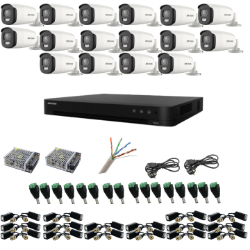 Kit de supraveghere cu 16 camere, 5 MP, ColorVu, Color noaptea 40m, DVR cu 16 canale 8MP, accesorii