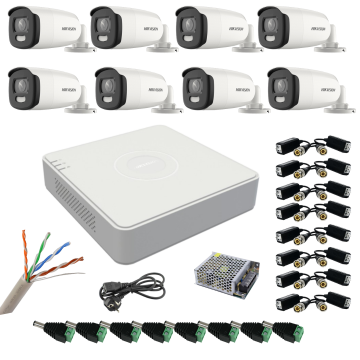 Kit de supraveghere cu 8 camere 5 MP, ColorVu, Color noaptea 40m, DVR cu 8 canale 8MP, accesorii