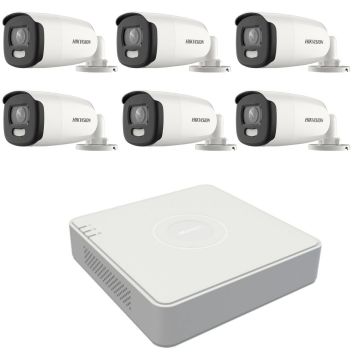 Kit de supraveghere Hikvision 6 camere 5MP ColorVu, Color noaptea 40m, DVR cu 8 canale 8MP