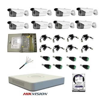 Kit sistem complet 8 camere supraveghere exterior HIKVISION FULL HD 40 m IR hard 2 TB